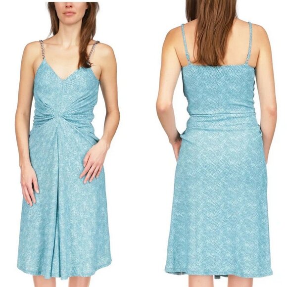 MICHAEL KORS Woman Spaghetti Straps Aqua Fit and Flare Short Dress L - Picture 2 of 6